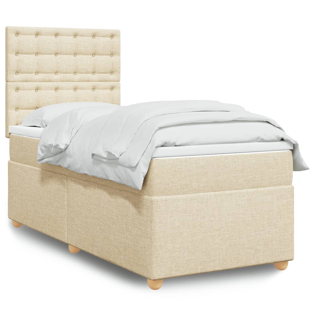 Boxspring met matras stof crèmekleurig 90x190 cm Bedden & bedframes | Creëer jouw Trendy Thuis | Gratis bezorgd & Retour | Trendy.nl