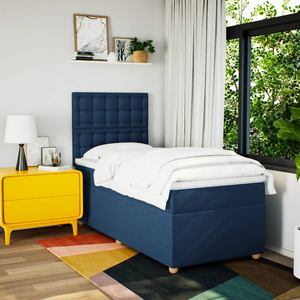 Boxspring met matras stof blauw 90x190 cm Bedden & bedframes | Creëer jouw Trendy Thuis | Gratis bezorgd & Retour | Trendy.nl