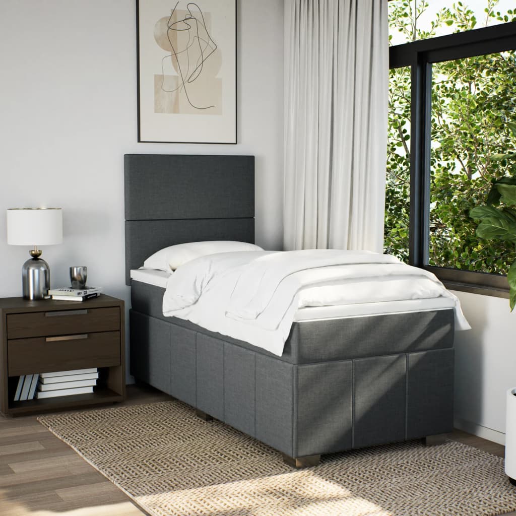 Boxspring met matras stof donkergrijs 90x190 cm Bedden & bedframes | Creëer jouw Trendy Thuis | Gratis bezorgd & Retour | Trendy.nl