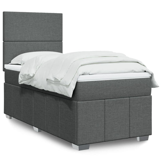 Boxspring met matras stof donkergrijs 90x190 cm Bedden & bedframes | Creëer jouw Trendy Thuis | Gratis bezorgd & Retour | Trendy.nl