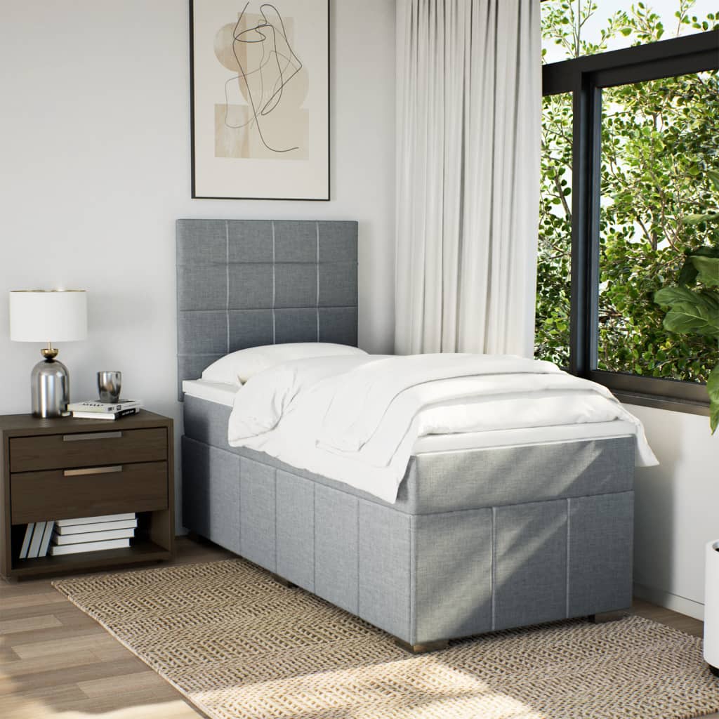 Boxspring met matras stof lichtgrijs 90x190 cm Bedden & bedframes | Creëer jouw Trendy Thuis | Gratis bezorgd & Retour | Trendy.nl