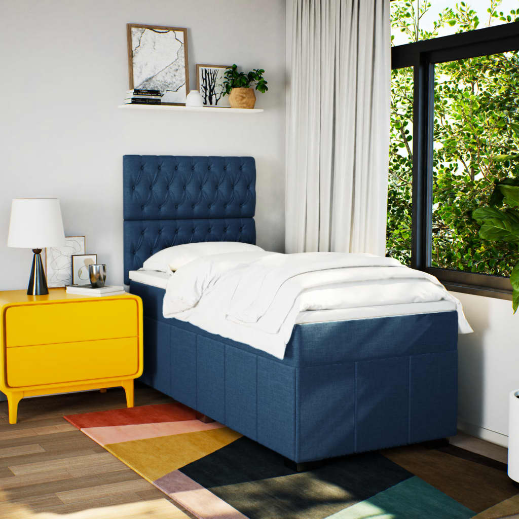 Boxspring met matras stof blauw 90x190 cm Bedden & bedframes | Creëer jouw Trendy Thuis | Gratis bezorgd & Retour | Trendy.nl