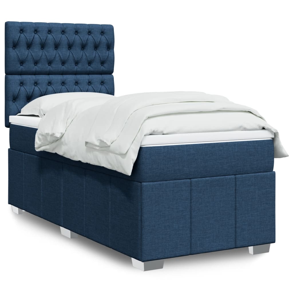 Boxspring met matras stof blauw 90x190 cm Bedden & bedframes | Creëer jouw Trendy Thuis | Gratis bezorgd & Retour | Trendy.nl