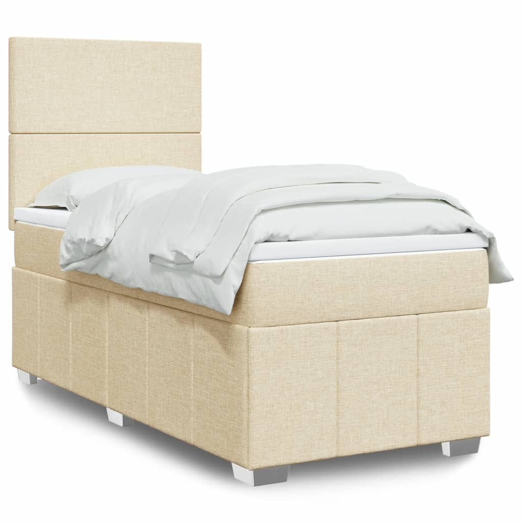 Boxspring met matras stof crèmekleurig 100x200 cm Bedden & bedframes | Creëer jouw Trendy Thuis | Gratis bezorgd & Retour | Trendy.nl