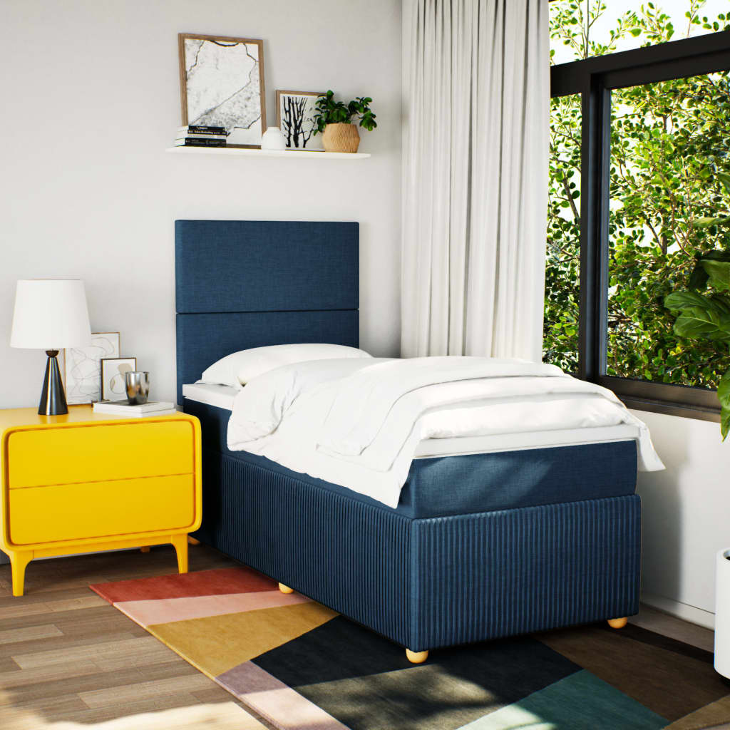 Boxspring met matras stof blauw 90x190 cm Bedden & bedframes | Creëer jouw Trendy Thuis | Gratis bezorgd & Retour | Trendy.nl