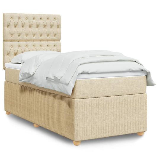 Boxspring met matras stof crèmekleurig 90x190 cm Bedden & bedframes | Creëer jouw Trendy Thuis | Gratis bezorgd & Retour | Trendy.nl