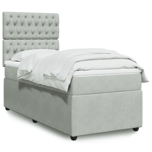 Boxspring met matras fluweel lichtgrijs 90x190 cm Bedden & bedframes | Creëer jouw Trendy Thuis | Gratis bezorgd & Retour | Trendy.nl