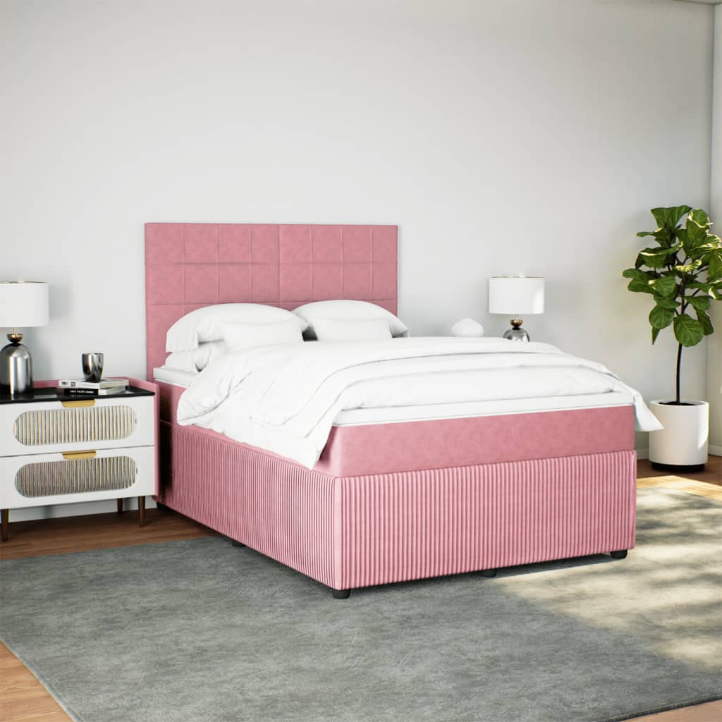 Boxspring met matras fluweel roze 140x200 cm Bedden & bedframes | Creëer jouw Trendy Thuis | Gratis bezorgd & Retour | Trendy.nl