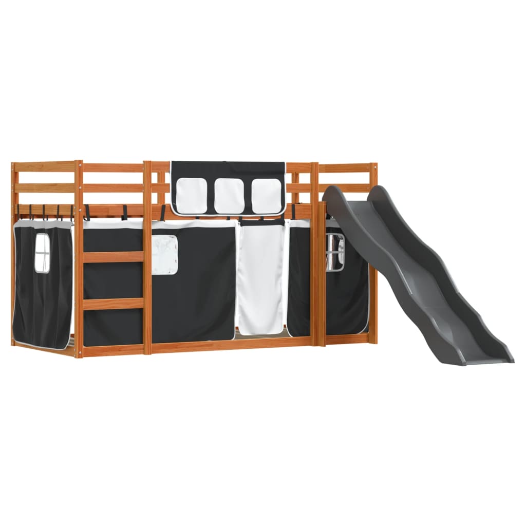 Stapelbed met glijbaan en gordijnen wit en zwart 80x200 cm Bedden & bedframes | Creëer jouw Trendy Thuis | Gratis bezorgd & Retour | Trendy.nl