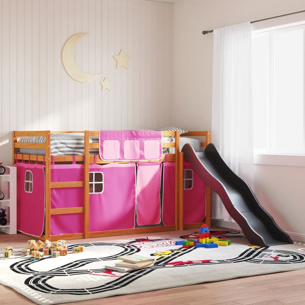 Stapelbed met glijbaan en gordijnen roze 90x190 cm Bedden & bedframes | Creëer jouw Trendy Thuis | Gratis bezorgd & Retour | Trendy.nl