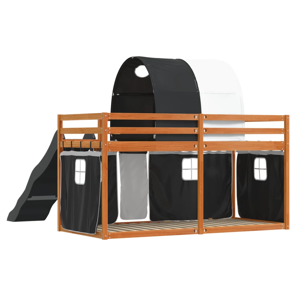 Stapelbed met glijbaan en gordijnen wit en zwart 80x200 cm Bedden & bedframes | Creëer jouw Trendy Thuis | Gratis bezorgd & Retour | Trendy.nl