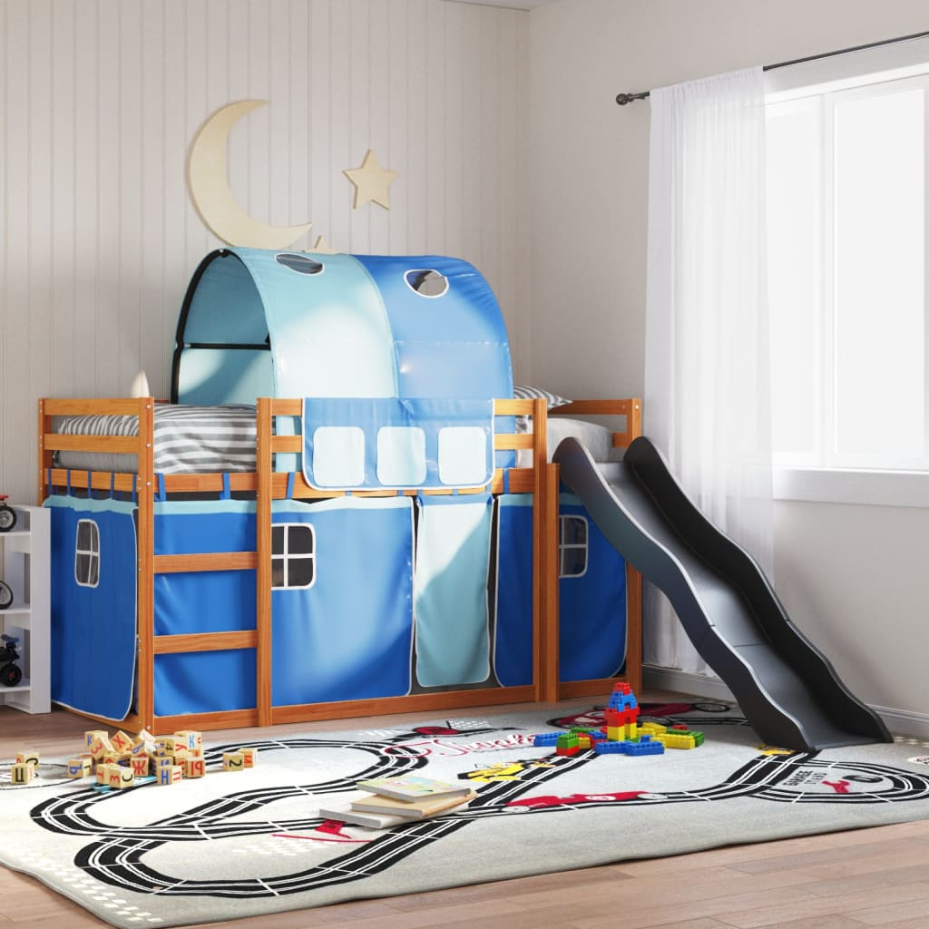 Stapelbed met glijbaan en gordijnen blauw 80x200 cm Bedden & bedframes | Creëer jouw Trendy Thuis | Gratis bezorgd & Retour | Trendy.nl