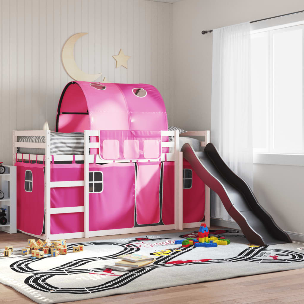 Stapelbed met glijbaan en gordijnen roze 90x190 cm Bedden & bedframes | Creëer jouw Trendy Thuis | Gratis bezorgd & Retour | Trendy.nl