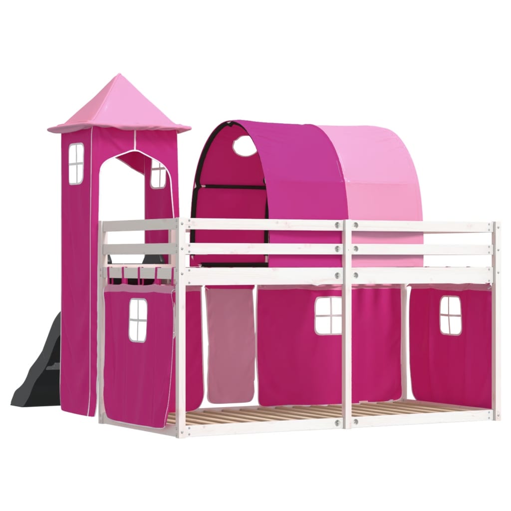 Stapelbed met glijbaan en gordijnen roze 80x200 cm Bedden & bedframes | Creëer jouw Trendy Thuis | Gratis bezorgd & Retour | Trendy.nl