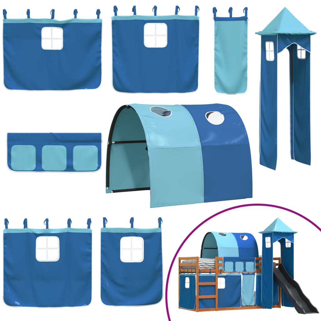 Stapelbed met glijbaan en gordijnen blauw 90x190 cm Bedden & bedframes | Creëer jouw Trendy Thuis | Gratis bezorgd & Retour | Trendy.nl