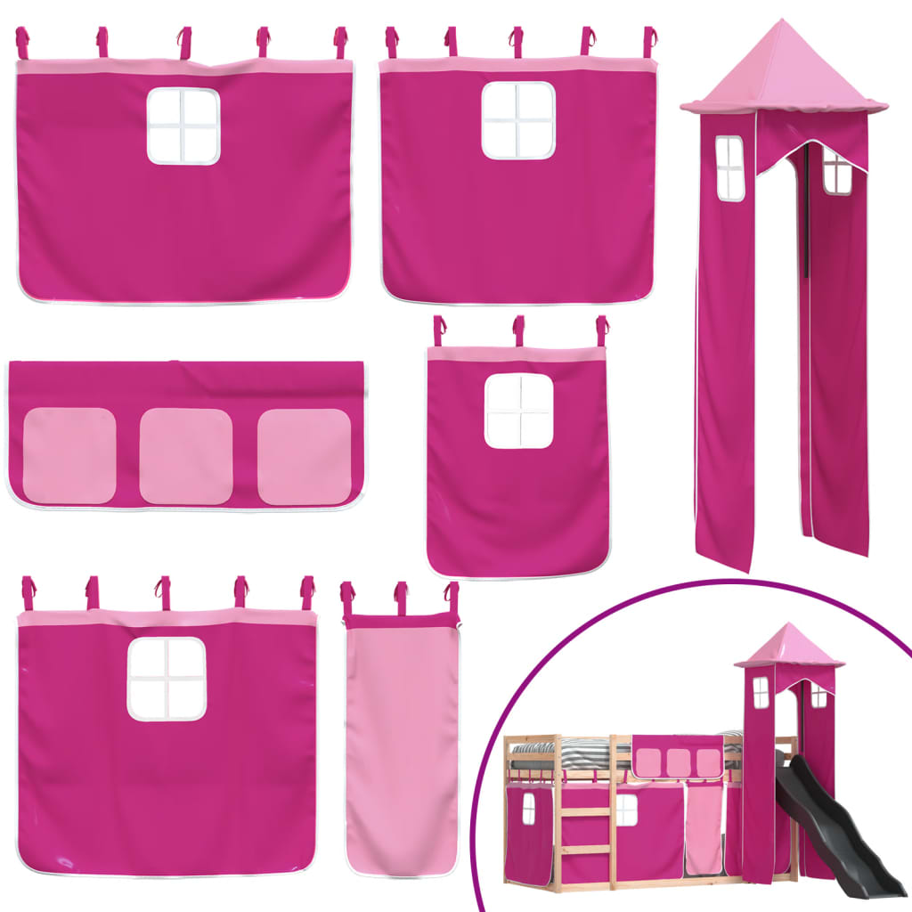 Stapelbed met glijbaan en gordijnen roze 90x200 cm Bedden & bedframes | Creëer jouw Trendy Thuis | Gratis bezorgd & Retour | Trendy.nl