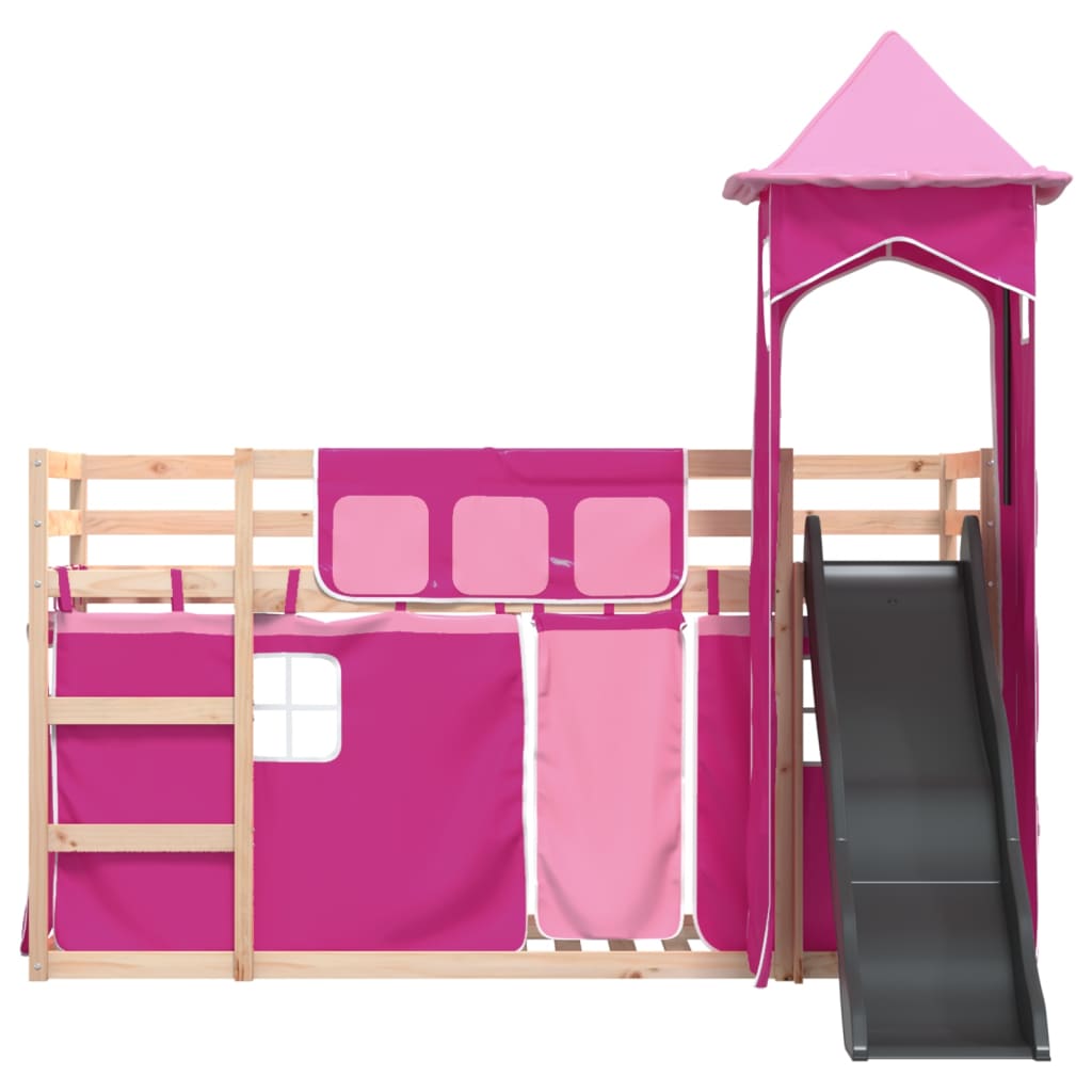 Stapelbed met glijbaan en gordijnen roze 90x200 cm Bedden & bedframes | Creëer jouw Trendy Thuis | Gratis bezorgd & Retour | Trendy.nl