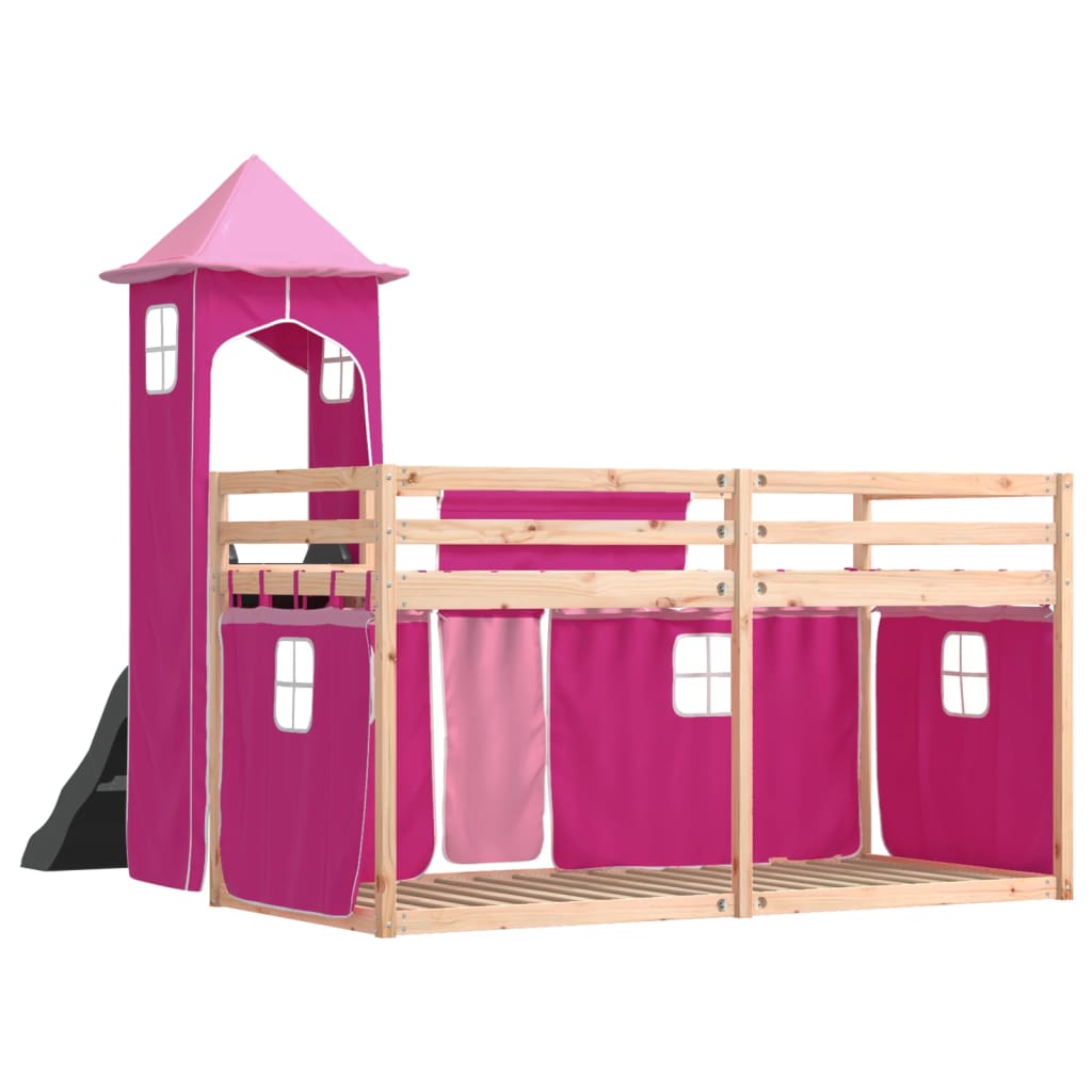 Stapelbed met glijbaan en gordijnen roze 90x200 cm Bedden & bedframes | Creëer jouw Trendy Thuis | Gratis bezorgd & Retour | Trendy.nl