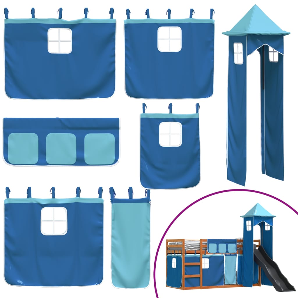 Stapelbed met glijbaan en gordijnen blauw 80x200 cm Bedden & bedframes | Creëer jouw Trendy Thuis | Gratis bezorgd & Retour | Trendy.nl