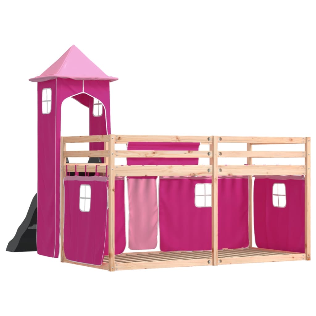 Stapelbed met glijbaan en gordijnen roze 90x190 cm Bedden & bedframes | Creëer jouw Trendy Thuis | Gratis bezorgd & Retour | Trendy.nl