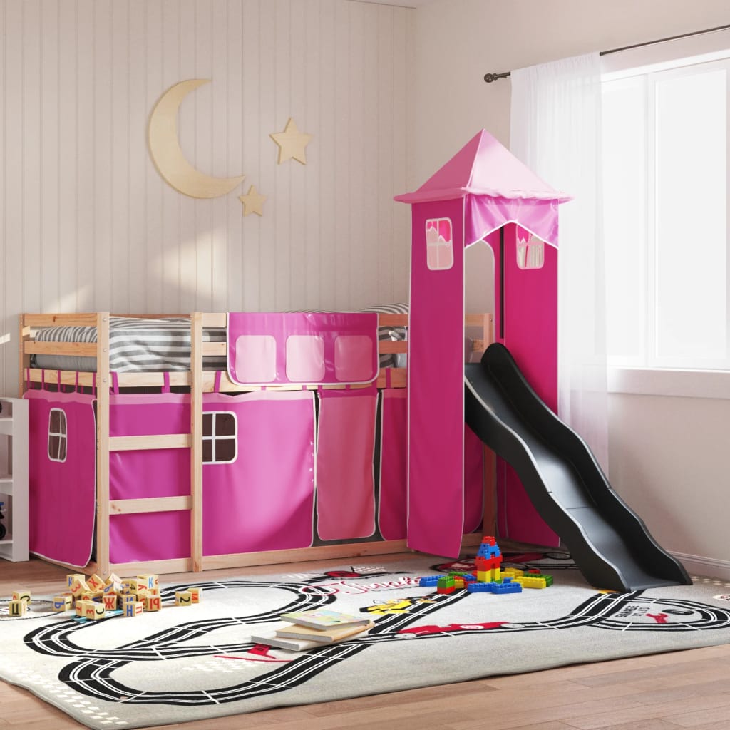 Stapelbed met glijbaan en gordijnen roze 90x190 cm Bedden & bedframes | Creëer jouw Trendy Thuis | Gratis bezorgd & Retour | Trendy.nl