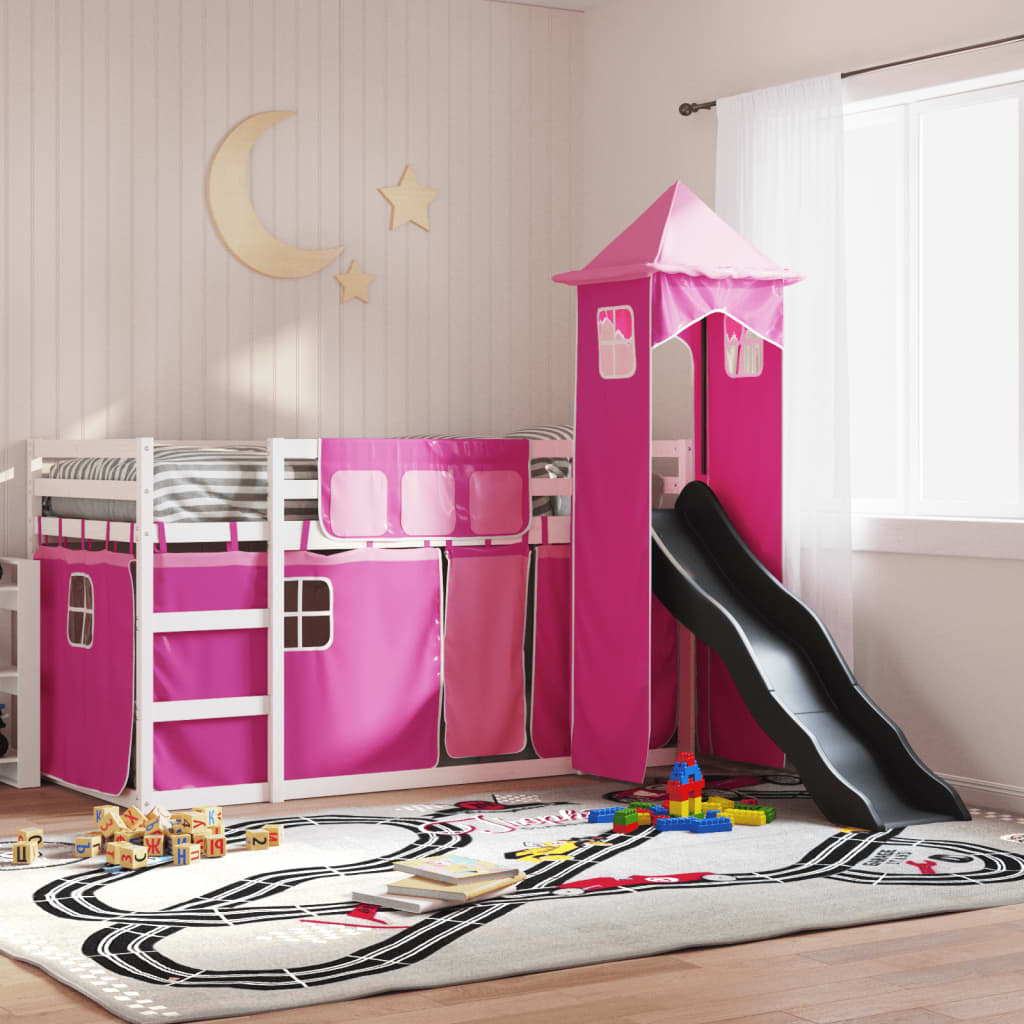 Stapelbed met glijbaan en gordijnen roze 90x190 cm Bedden & bedframes | Creëer jouw Trendy Thuis | Gratis bezorgd & Retour | Trendy.nl