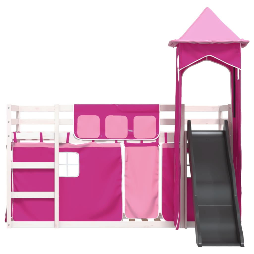 Stapelbed met glijbaan en gordijnen roze 90x190 cm Bedden & bedframes | Creëer jouw Trendy Thuis | Gratis bezorgd & Retour | Trendy.nl