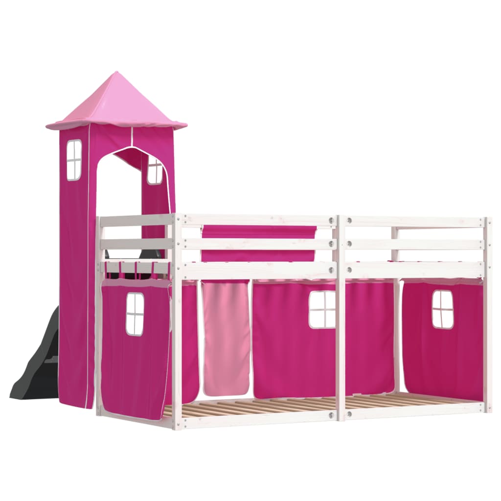 Stapelbed met glijbaan en gordijnen roze 90x190 cm Bedden & bedframes | Creëer jouw Trendy Thuis | Gratis bezorgd & Retour | Trendy.nl