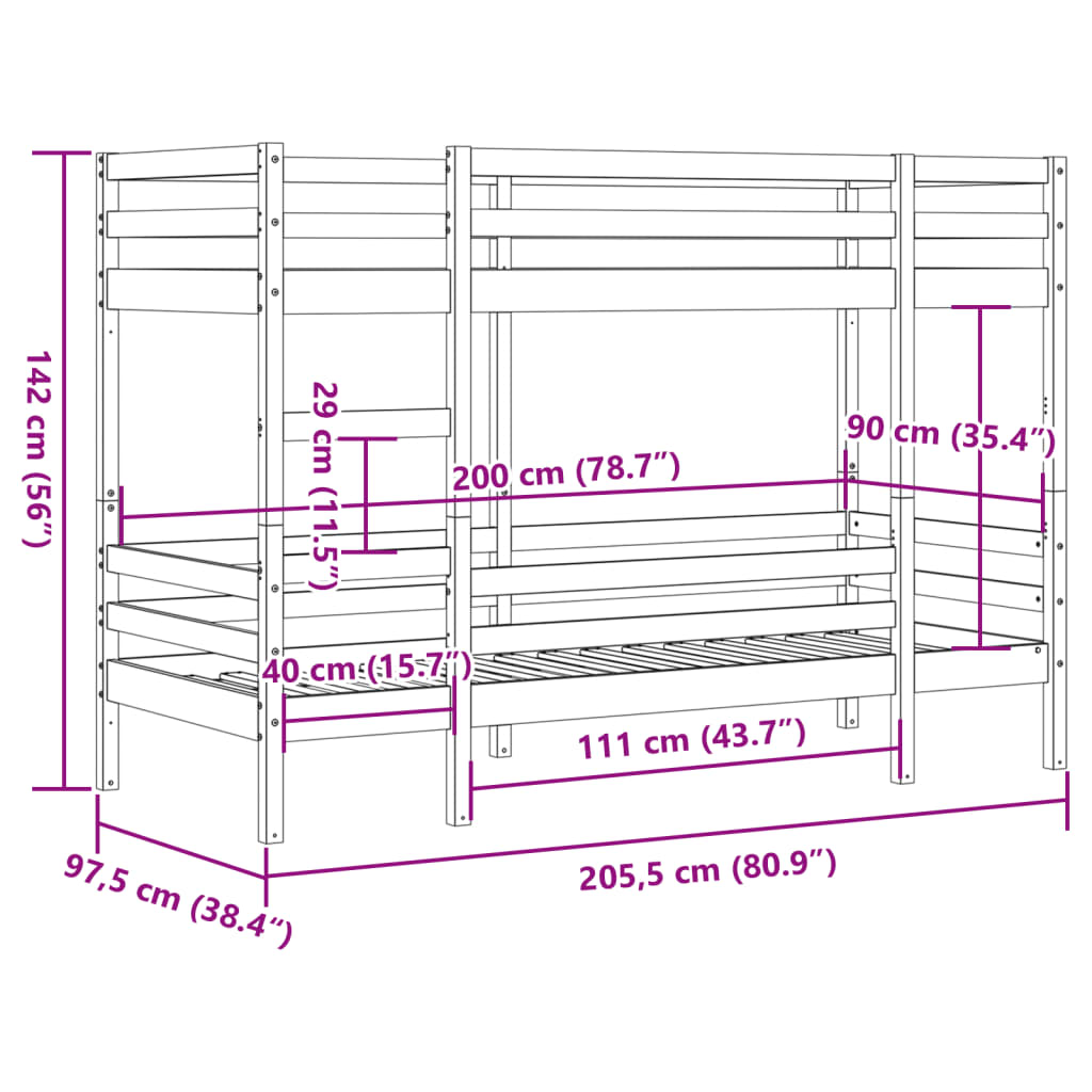 Stapelbed massief grenenhout wit 90x200 cm Bedden & bedframes | Creëer jouw Trendy Thuis | Gratis bezorgd & Retour | Trendy.nl