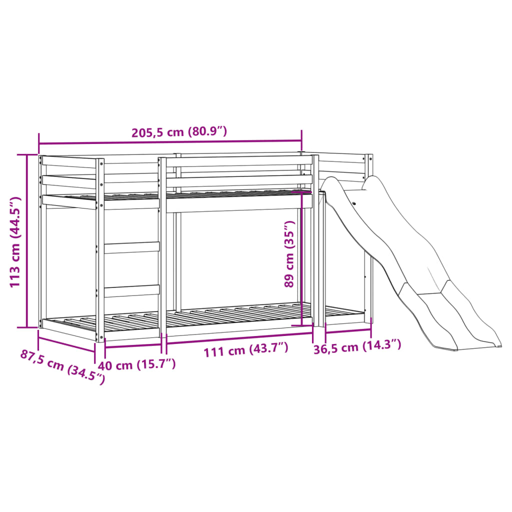 Stapelbed met glijbaan en ladder grenenhout wit 80x200 cm Bedden & bedframes | Creëer jouw Trendy Thuis | Gratis bezorgd & Retour | Trendy.nl