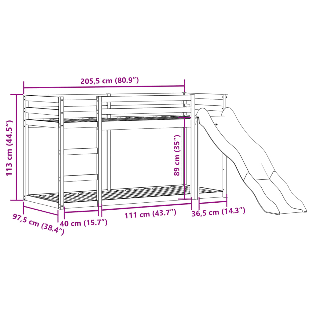 Stapelbed met glijbaan en ladder grenenhout wasbruin 90x200 cm Bedden & bedframes | Creëer jouw Trendy Thuis | Gratis bezorgd & Retour | Trendy.nl