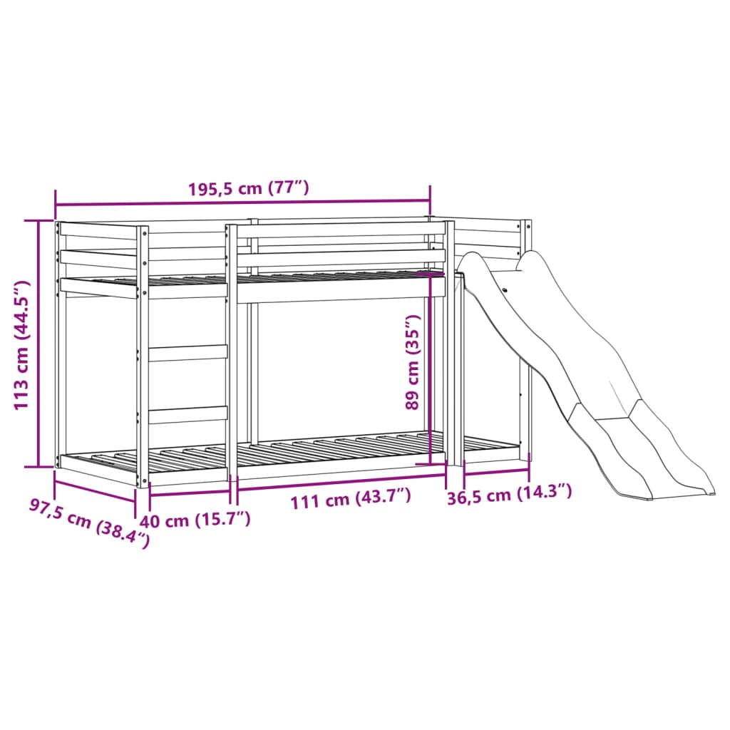 Stapelbed met glijbaan en ladder grenenhout wasbruin 90x190 cm Bedden & bedframes | Creëer jouw Trendy Thuis | Gratis bezorgd & Retour | Trendy.nl