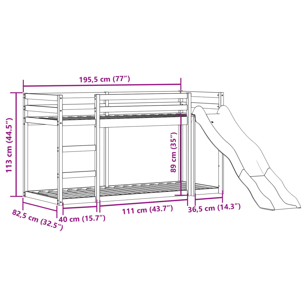 Stapelbed met glijbaan en ladder grenenhout wit 75x190 cm Bedden & bedframes | Creëer jouw Trendy Thuis | Gratis bezorgd & Retour | Trendy.nl