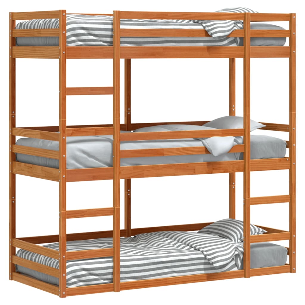 Stapelbed 3-persoons massief grenenhout wasbruin 80x200 cm Bedden & bedframes | Creëer jouw Trendy Thuis | Gratis bezorgd & Retour | Trendy.nl