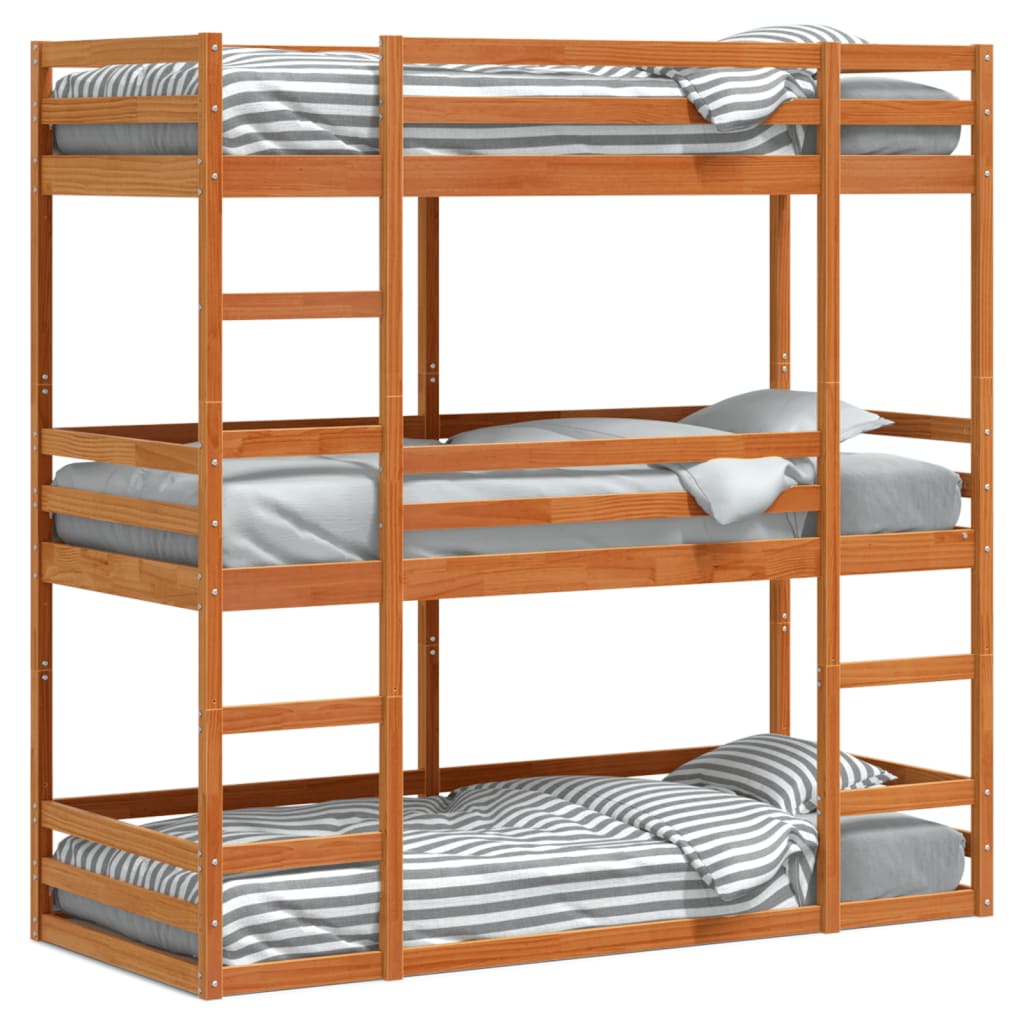 Stapelbed 3-persoons massief grenenhout wasbruin 80x200 cm Bedden & bedframes | Creëer jouw Trendy Thuis | Gratis bezorgd & Retour | Trendy.nl