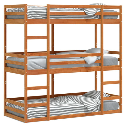 Stapelbed 3-persoons massief grenenhout wasbruin 75x190 cm Bedden & bedframes | Creëer jouw Trendy Thuis | Gratis bezorgd & Retour | Trendy.nl