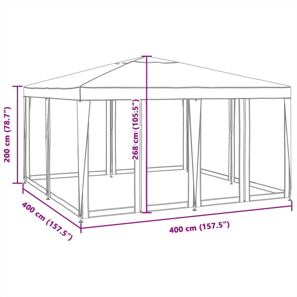 Partytent met 8 mesh zijwanden 4x4 m HDPE wit