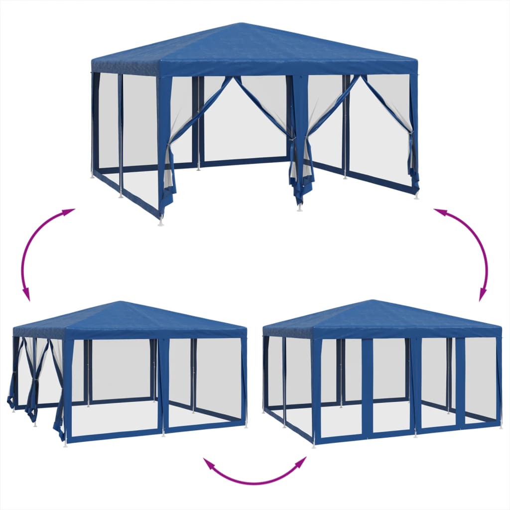 Partytent met 8 mesh zijwanden 4x4 m HDPE blauw