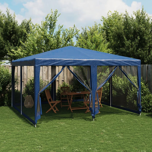 Partytent met 8 mesh zijwanden 4x4 m HDPE blauw