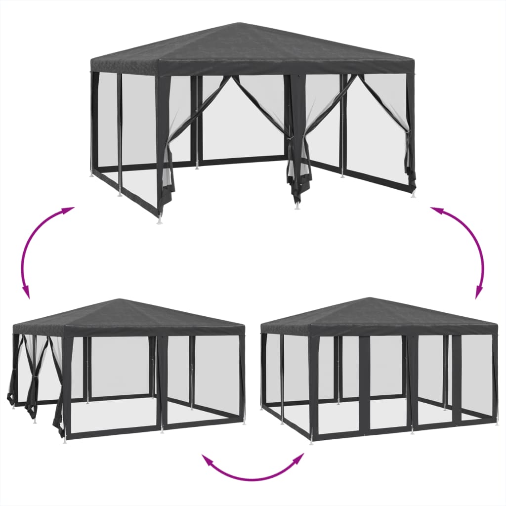 Partytent met 8 mesh zijwanden 4x4 m HDPE antracietkleurig