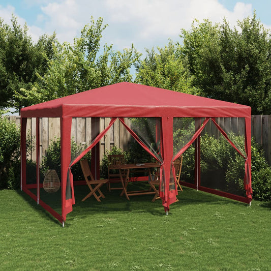 Partytent met 8 mesh zijwanden 4x4 m HDPE rood