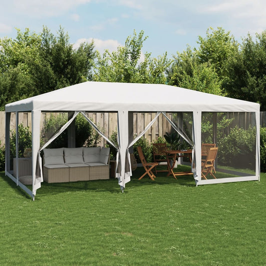 Partytent met 10 mesh zijwanden 6x4 m HDPE wit