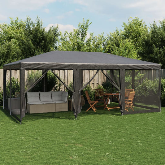 Partytent met 10 mesh zijwanden 6x4 m HDPE antracietkleurig