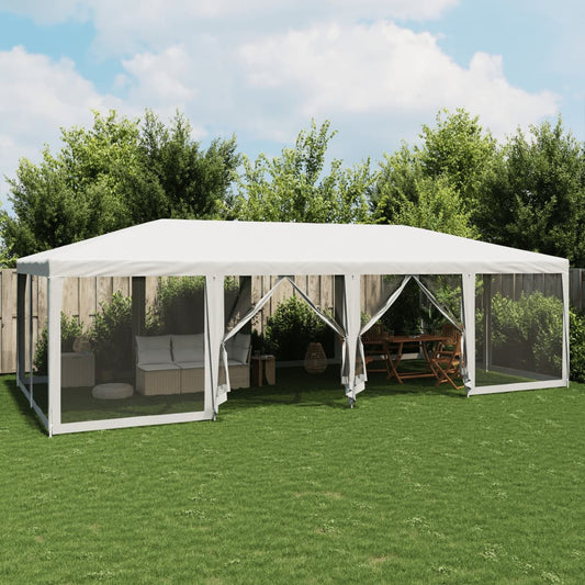 Partytent met 12 mesh zijwanden 8x4 m HDPE wit