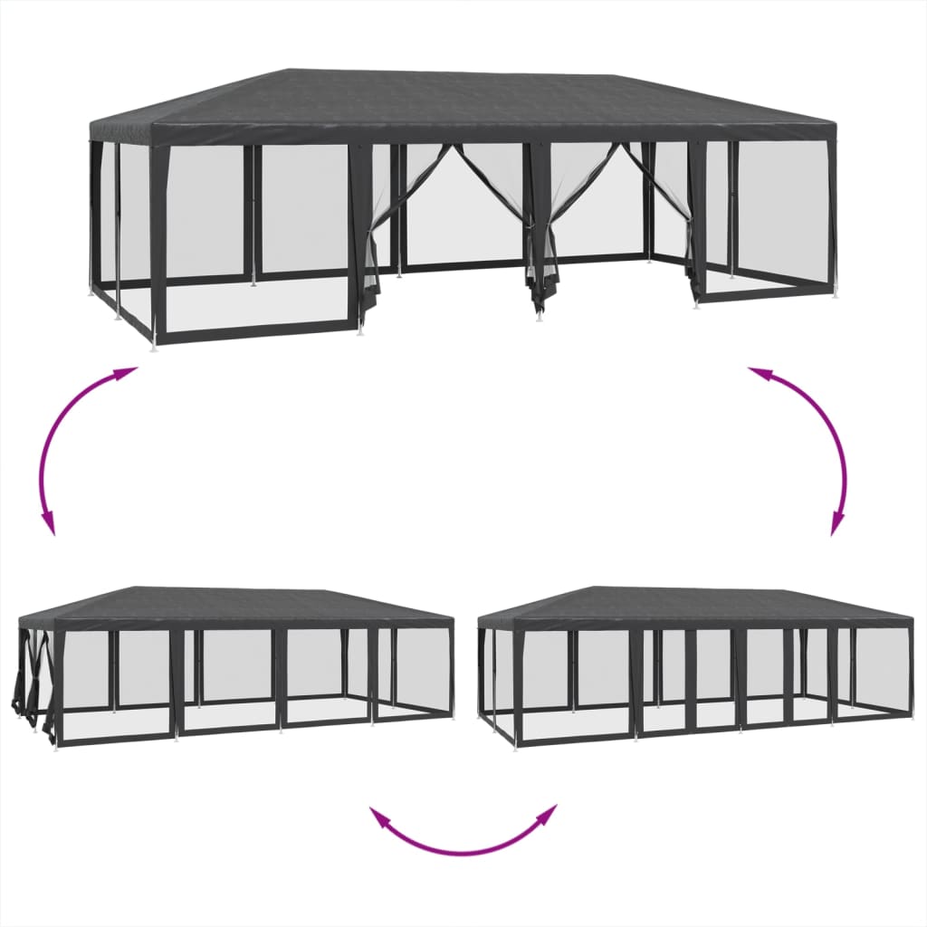 Partytent met 12 mesh zijwanden 8x4 m HDPE antracietkleurig