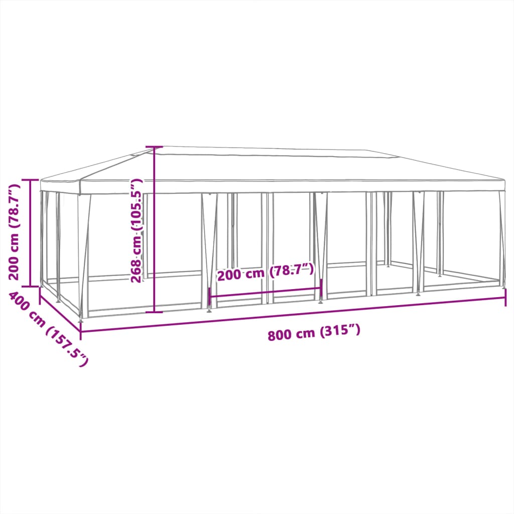 Partytent met 12 mesh zijwanden 8x4 m HDPE antracietkleurig