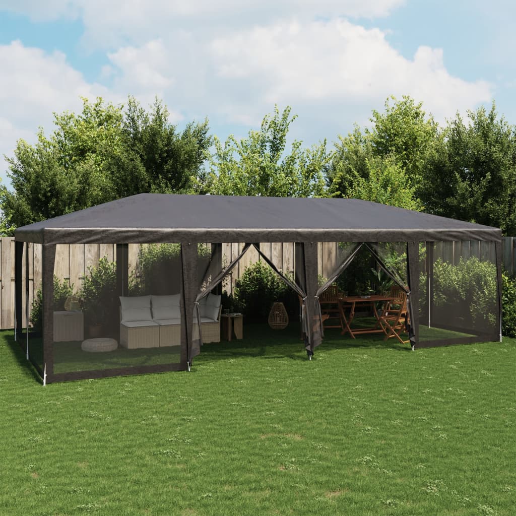 Partytent met 12 mesh zijwanden 8x4 m HDPE antracietkleurig