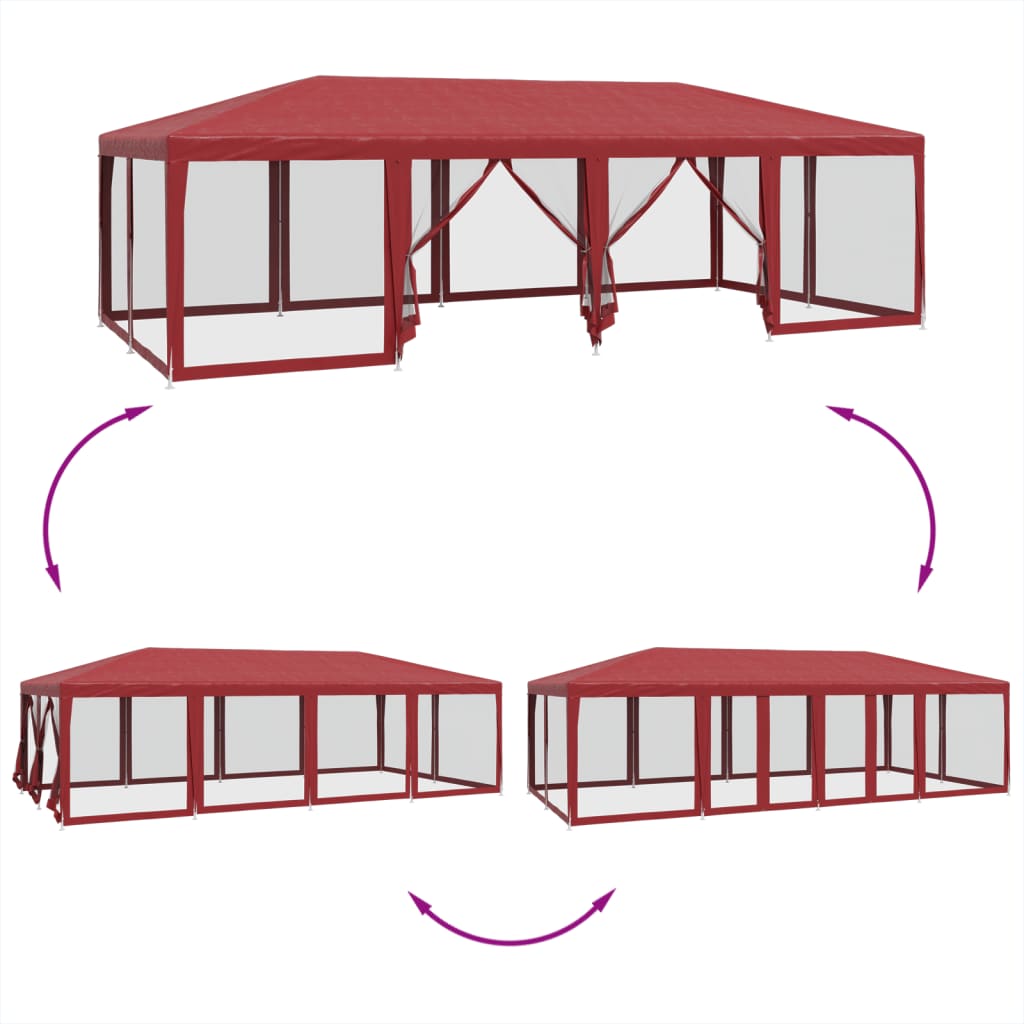 Partytent met 12 mesh zijwanden 8x4 m HDPE rood