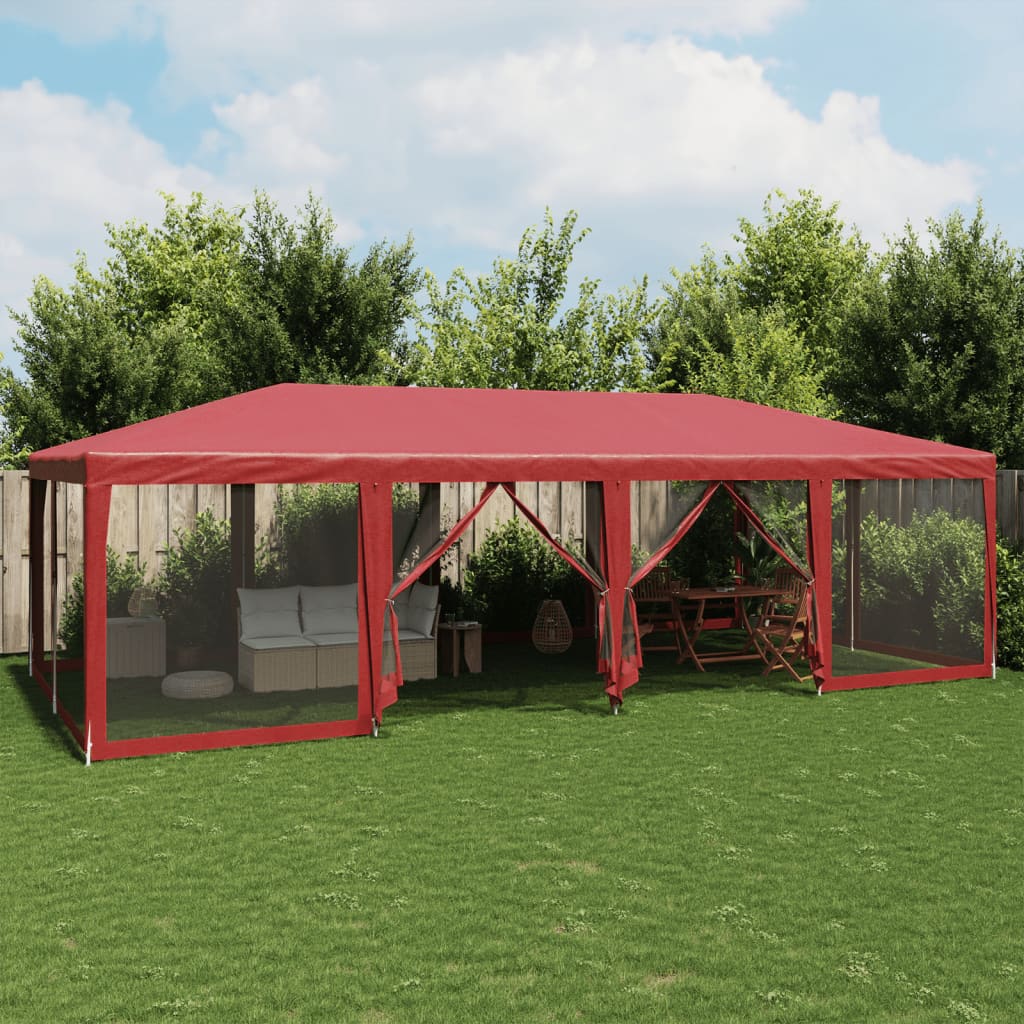 Partytent met 12 mesh zijwanden 8x4 m HDPE rood