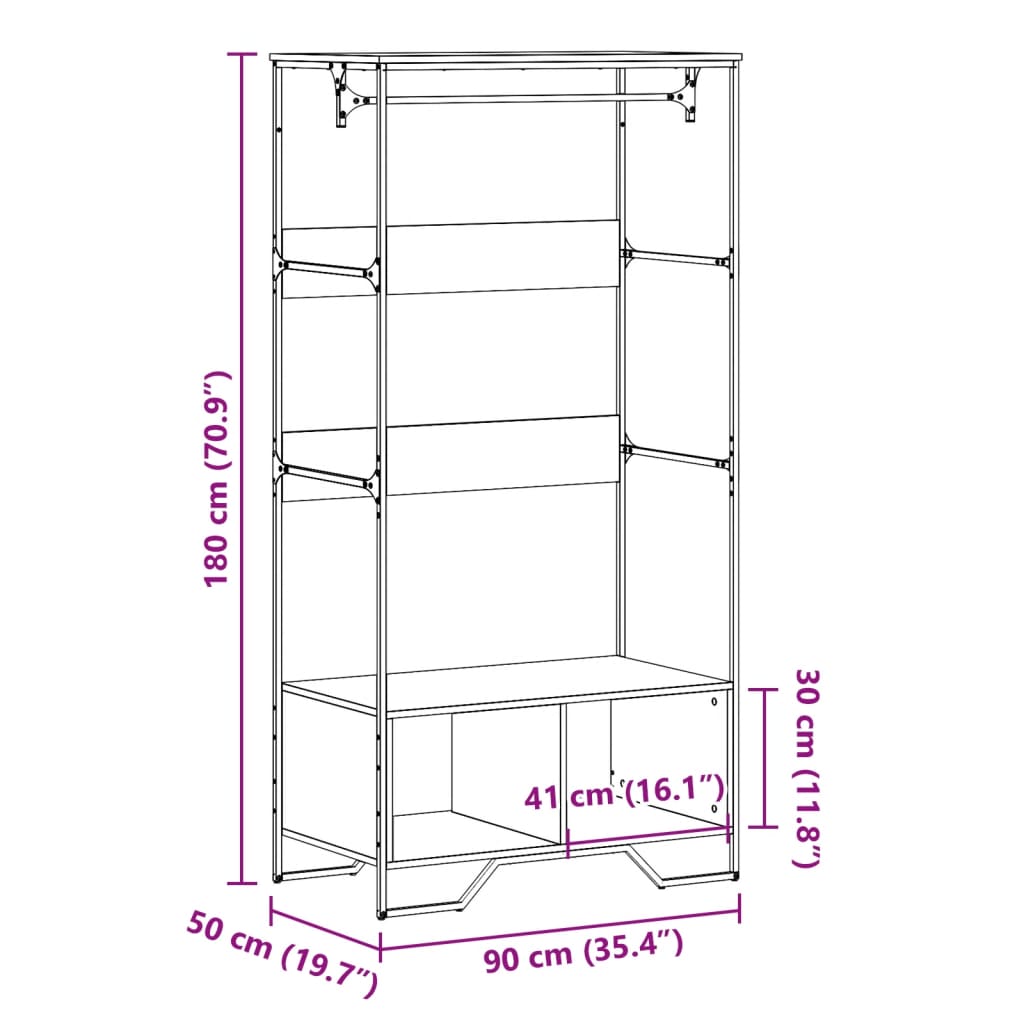 Kledingkast 90x50x180 cm bewerkt hout zwart Kledingrekken & kastinrichting | Creëer jouw Trendy Thuis | Gratis bezorgd & Retour | Trendy.nl